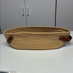 Tan Woven Basket with Brown Handles